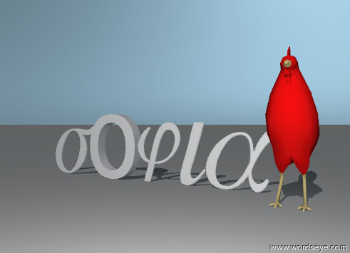 Input text: sigma. big "o". phi. iota. white alpha.
big matte chicken.