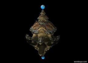 the very large planet is on the turtle.
the turtle is on the large turtle.
the large turtle is on the huge turtle.
the huge turtle is on the very huge turtle.
the very huge turtle is on the humongous turtle.
the ground is silver.
the sky is black.
