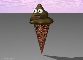 poop is on a  [coffee bean] cone. the cone is upside down.