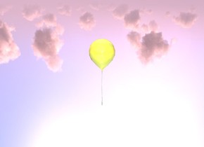 there is a shiny yellow balloon 24 feet above the ground. the ground is silver. the sun is pink.