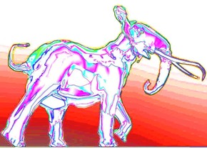 shiny pink elephant. the ground is pink. the sky is red. the ambient light is blue. there is a shiny pink acacia behind the elephant. there is a shiny pink giraffe to the left of the acacia. there is a gigantic transparent bubble under the acacia. the bubble is 8 feet in the ground.