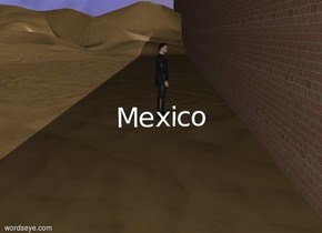 The brick wall is 1000 feet wide and 50 feet tall. A massive "Mexico" is 3 feet in front of the wall. A man is 2 feet to the left of "Mexico". The 1st apple is 100 feet behind the wall and 2 feet to the left of "Mexico". The man is facing the 1st apple. The second apple is 1 foot to the right of the wall and 50 feet in front of it. "Mexico" is facing the 2nd apple.
30 feet to the right of "Mexico" is the 1st black cube. The 1st cube is 5 feet wide, and 5 feet long. The 2nd cube is yellow and in front of the 1st cube. The 2nd cube is 5 feet wide, and 5 feet long. The 3rd cube is yellow and on top of the 1st cube. The 3rd cube is 5 feet wide, and 5 feet long. The 4th cube is black and on top of the 2nd cube. The 4th cube is 5 feet wide, and 5 feet long.