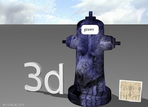 large wide [bear on ti] blue fire hydrant next to gay 3d text

