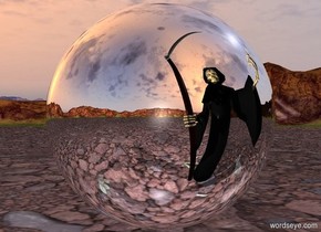 a silver sphere is in front of death. the sphere is 3 feet above the ground