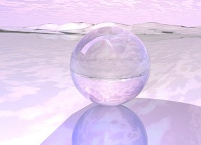  the ground is shiny.

a translucent sphere is on the ground.
a [texture] infant is 16 inches inside the sphere. white light in front of the infant. the blue light is 10 inches in front of the sphere.
the sphere is 2 foot tall.
the infant is leaning 315 degrees to the right. 
The infant is dead.
