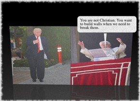 [Trump] cube is next to the [pope] cube.
it is night.