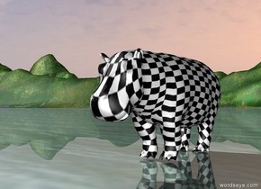 The [checkerboard] image is on the hippo.
