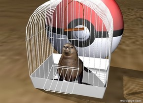 the animal fits in the white cage.
the [pokeball] emoji is behind the cage.
