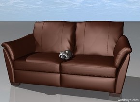 A raccoon is in a large couch.