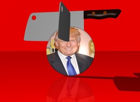 [trump] emoji. the ground is red.
the sky is red. there is a huge knife in the emoji. there is a 2nd huge knife 20 centimeters in the emoji. the knife is facing east.