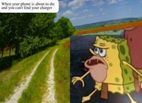a [spongebob] cube. the ground is marble. A long [forest] wall is 5 feet behind the cube.