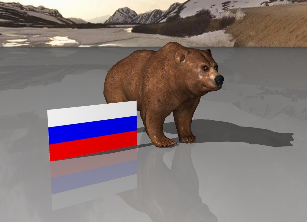 Input text: the texture of bear is Putin.
flag of the Russian Federation and bear.