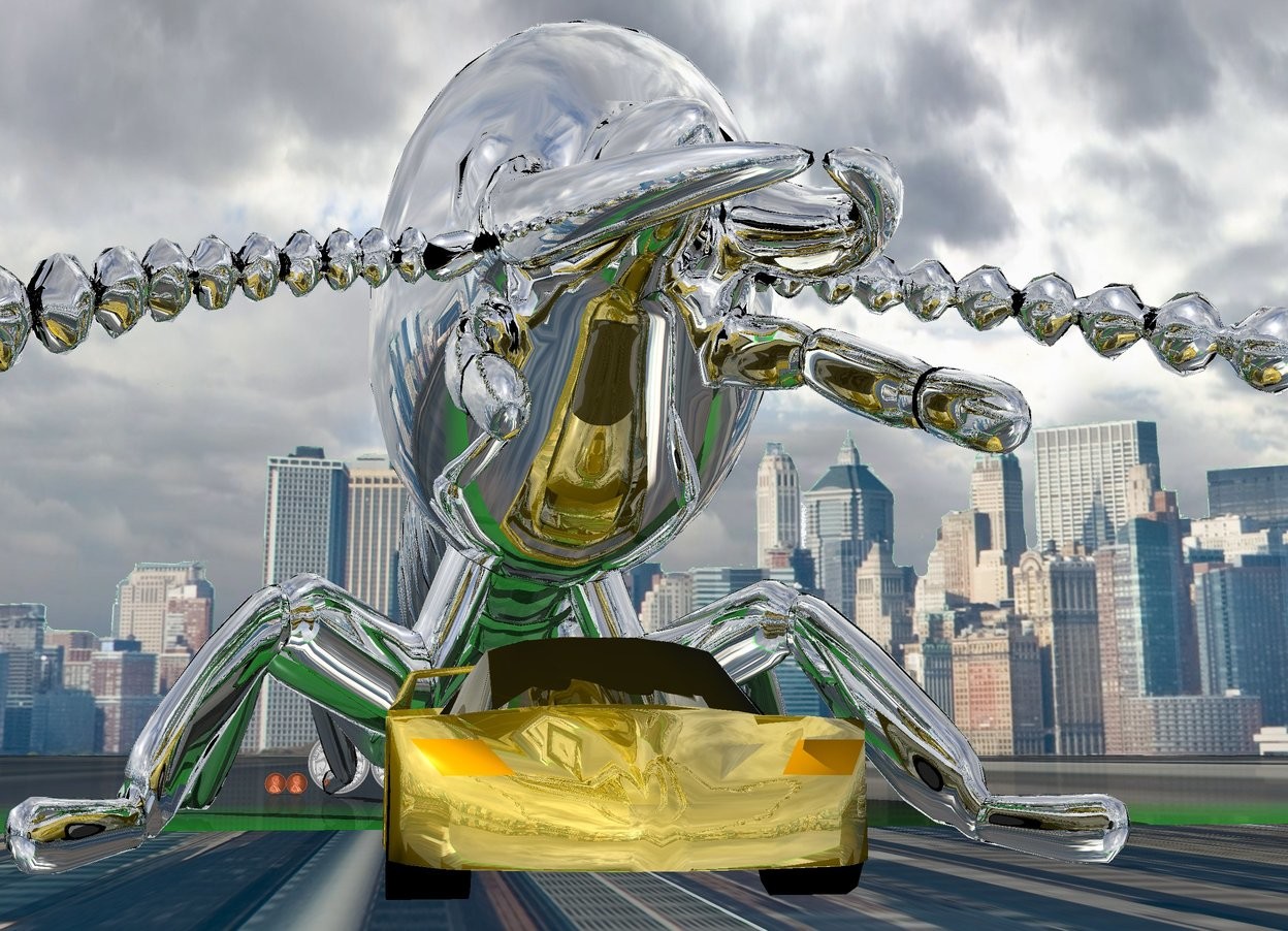 Input text:  a 1st silver termite .the termite is 20 inch tall and 30 inch wide and 90 inch deep.a small [city] is in the background.behind the termite are 10 coins.the ground is [city].a 4.5 inch tall gold car is -35 inch in front of the termite.