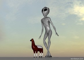 There is a Llama. There is a giant alien behind the Llama