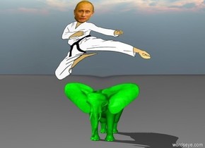 Putin is riding an little green
elephant
