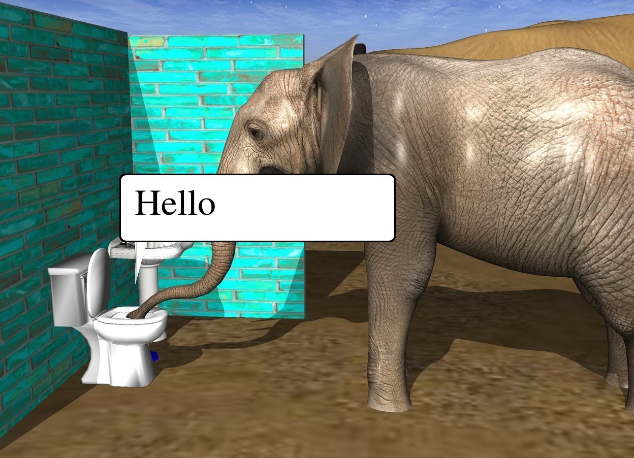 Input text: the elephant is -3.5 feet in front of the bathroom. it is facing back. it is .5 foot in the ground.