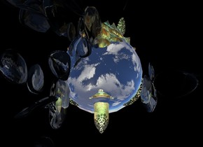 the ground is water. the 1989 feet tall turtle is on the ground. the turtle is shiny. 9000 foot long prickly pear cactus on the turtle. green light above the prickly pear cactus. a huge ghost white light. the ambient light is silver. the prickly pear cactus is 15% transparent.