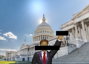the [washington] backdrop. A large man. The azimuth of the sun is 330 degrees. The altitude of the sun is 60 degrees. The sun is silver.

The black paper is -2.9  foot above and in front of the man. It is 4 feet wide. It is 9 inches tall. a second black paper is -6 inches above and -16 inches to the right of the man. it is in front of the man. It is 9 inches tall and 2 feet wide.