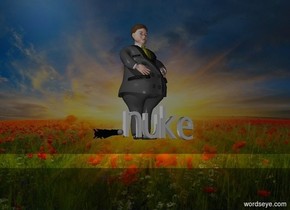 The heaven backdrop.

The bee 

The nuke is right of the bee

The missile is behind the bee

The man is behind the nuke