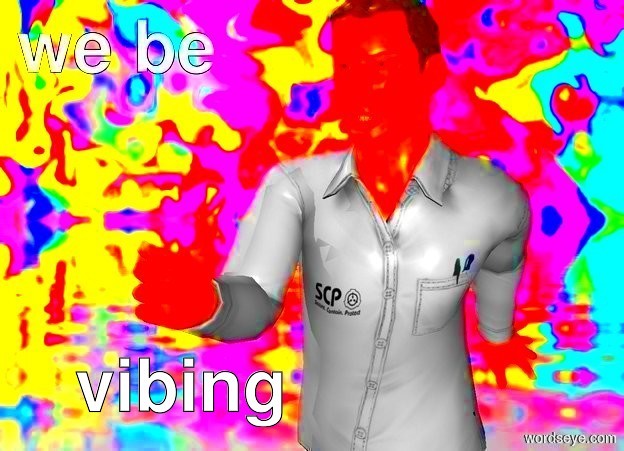 Input text: man holding a dvd in front of  a psychedelic backdrop