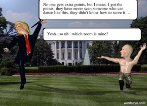 Donald trump is in Washington DC. There is a man 5 feet to the right of donald trump.