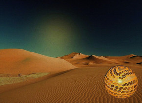 A 50% dim  	 	goldenrod  shiny   sphere.backdrop is  goldenrod desert.sky is goldenrod.the sphere is 20  inch wide  [bl].azimuth of the sun is 5 degrees.sun is goldenrod.