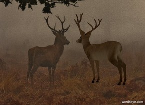[deer] backdrop. Yellow sky.  ambient light is tan. camera light is black. Sun is black.  A 50% dark deer faces east.