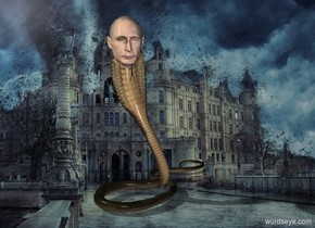 The fantasy backdrop. The snake. the head is -8 inches above and -12 inches in front of the snake. The head is -15 inches to the left of the snake. 
