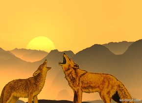The  [drawing]  sky. Sun's altitude is 20 degrees.
Sun's azimuth is 45 degrees.
Ambient light is orange. Camera light is black.

The fox faces south. A fox is .5 feet west of him.  It faces north.